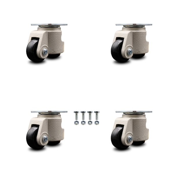 Nylon Swvl Top Plate Floor Leveling Caster w/1.65" Diameter Black Wheels, 4PK